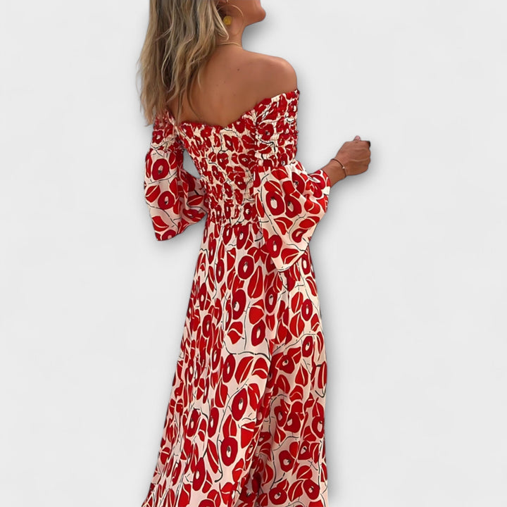 Laia | Vestido maxi con hombros descubiertos y flores