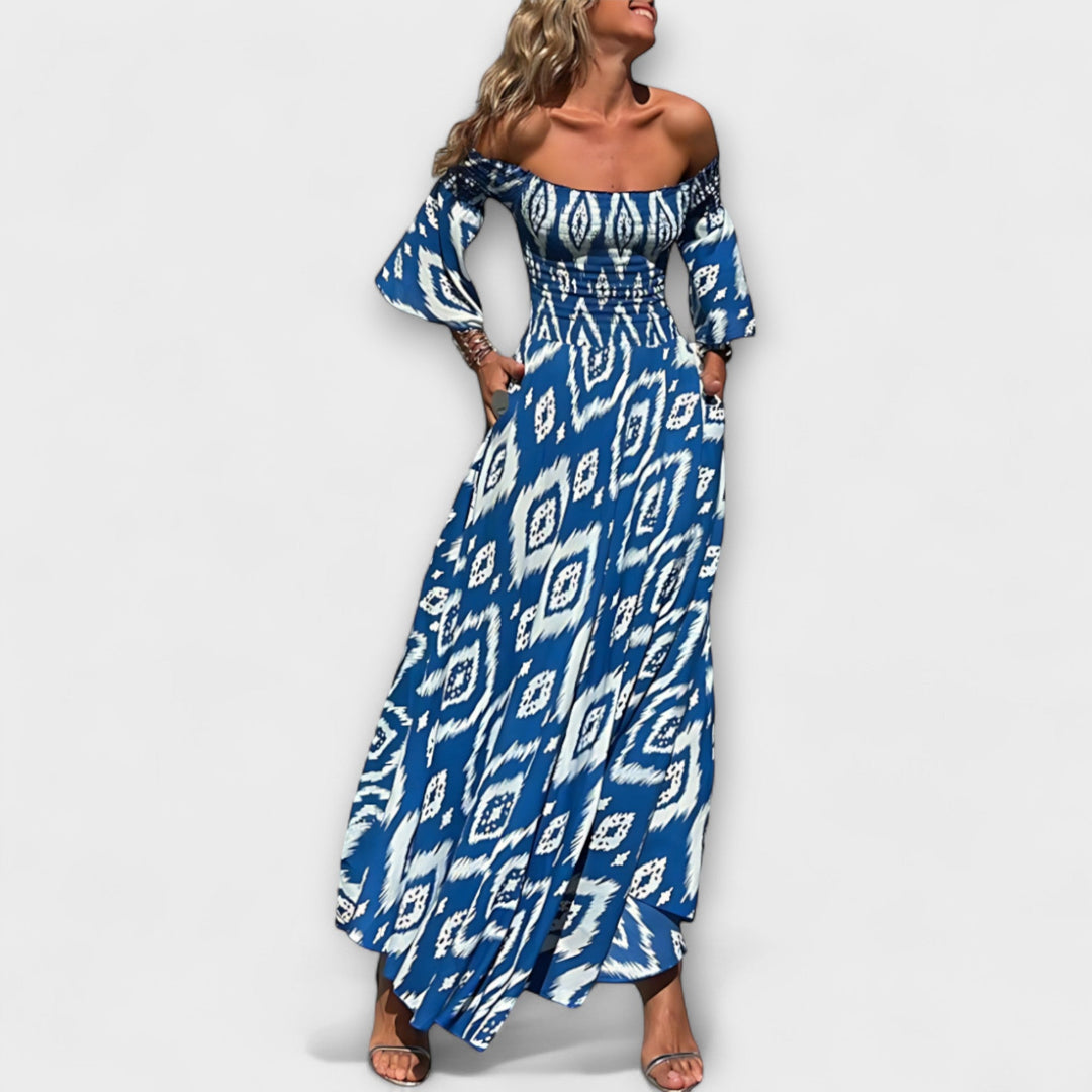 Laia | Vestido maxi con hombros descubiertos y flores