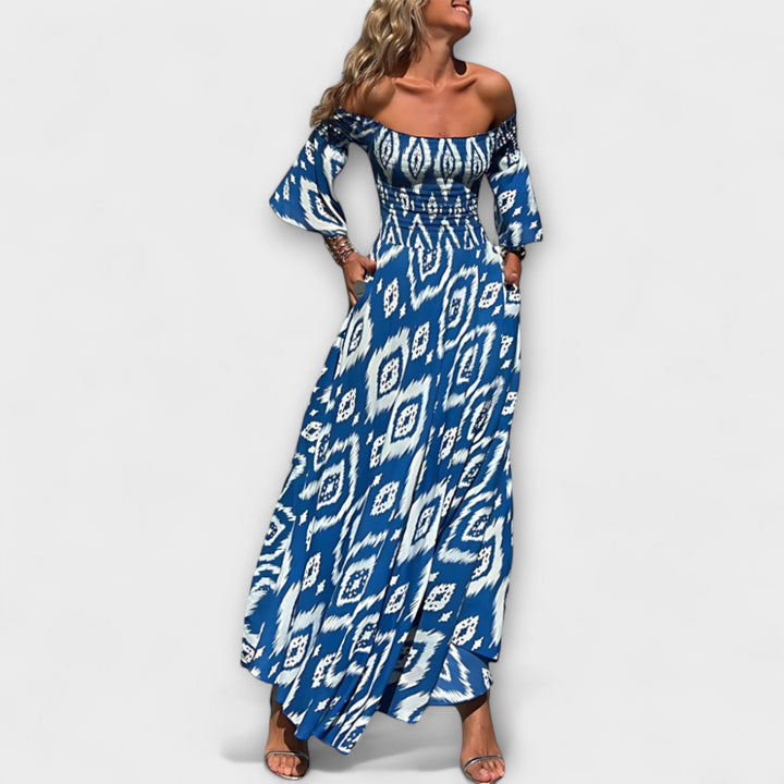 Laia | Vestido maxi con hombros descubiertos y flores