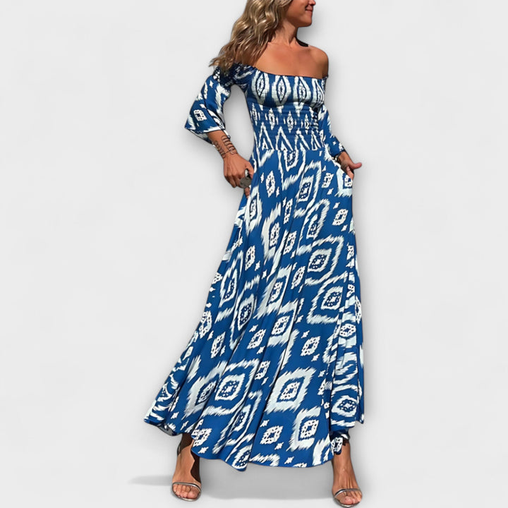 Laia | Vestido maxi con hombros descubiertos y flores