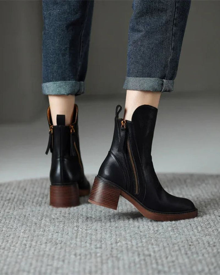 Amalia | Botas de piel con tacón cuadrado