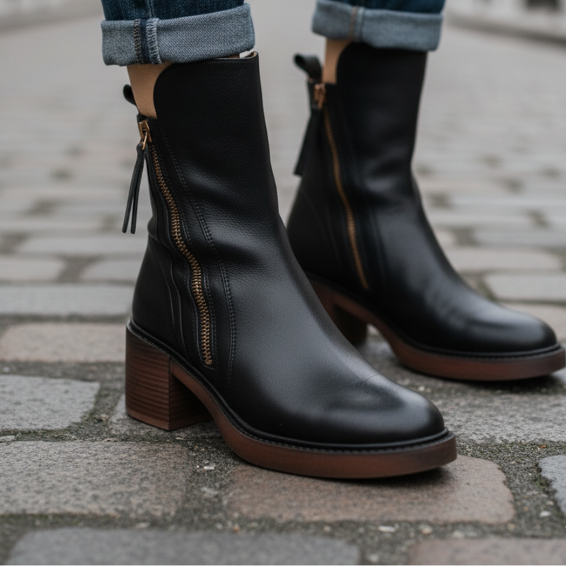 Amalia | Botas de piel con tacón cuadrado