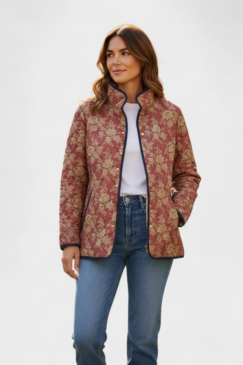 Amparo | Chaqueta acolchada marrón con motivo ornamental