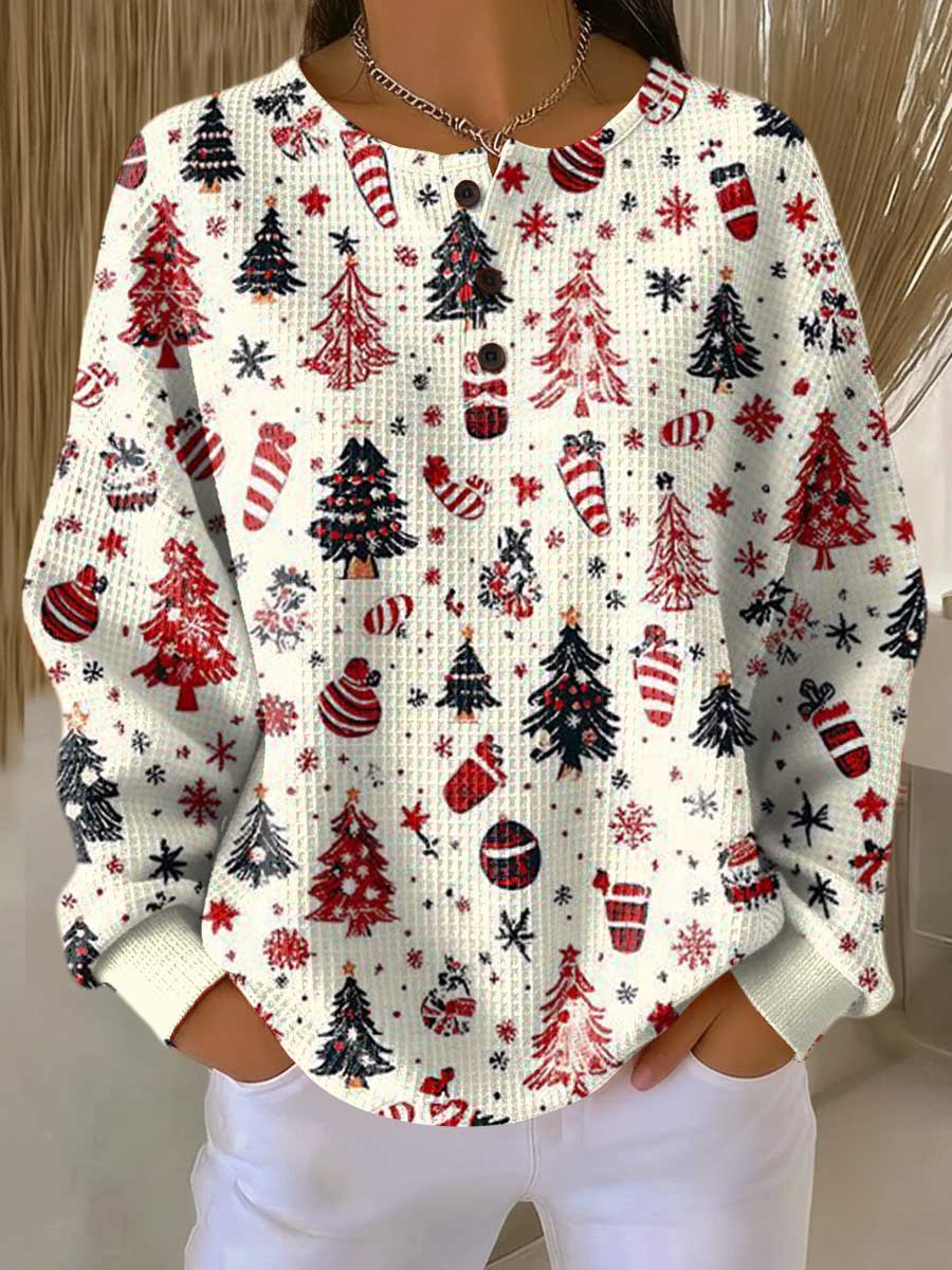 Blanca | Jersey navideño blanco con abetos y bolas