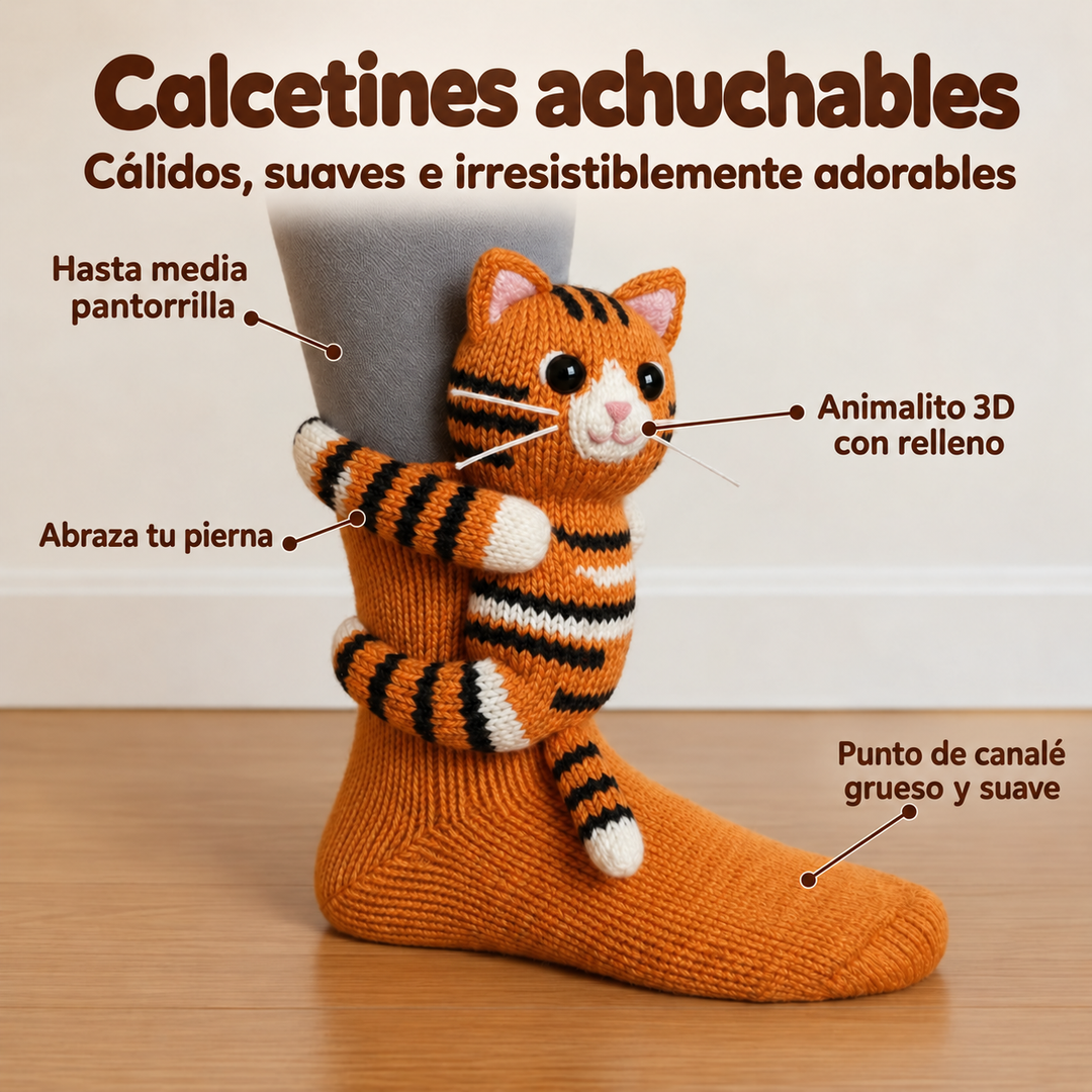 Blanca | Calcetines con peluche de gato pelirrojo