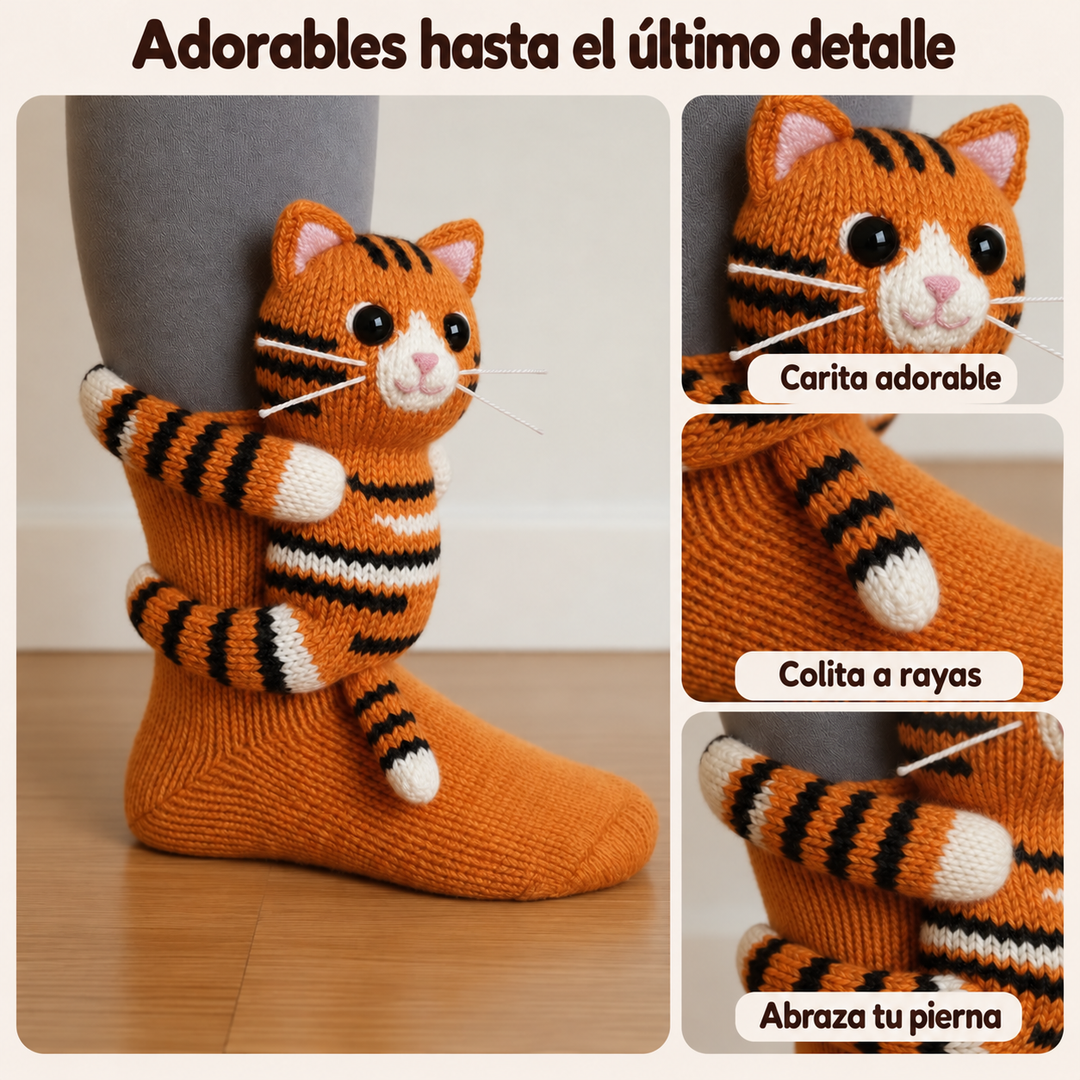 Blanca | Calcetines con peluche de gato pelirrojo