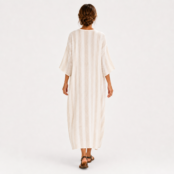 Olivia | Caftán blanco de rayas finas