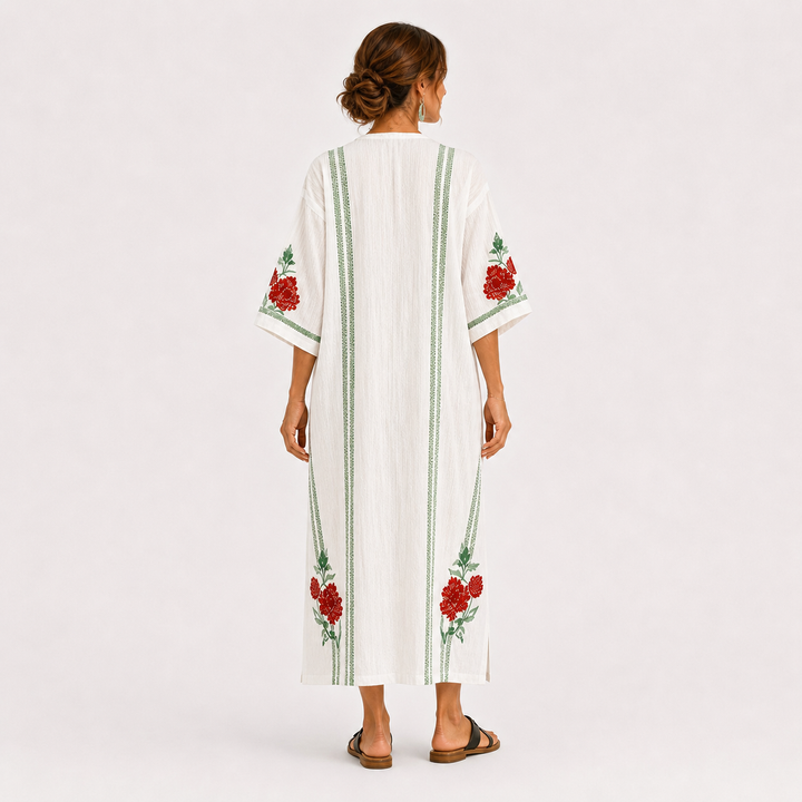 Beatriz | Caftán blanco con estampado de rosas