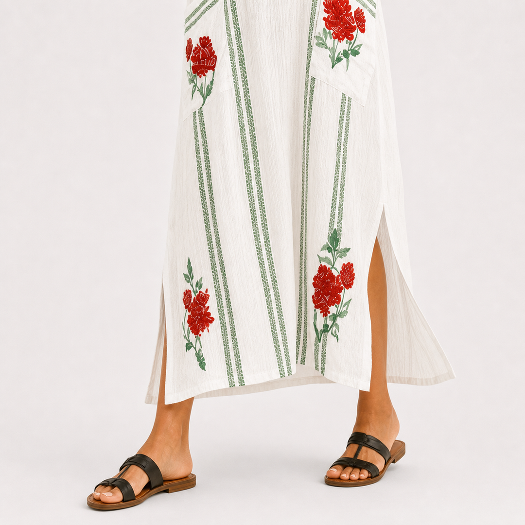 Beatriz | Caftán blanco con estampado de rosas