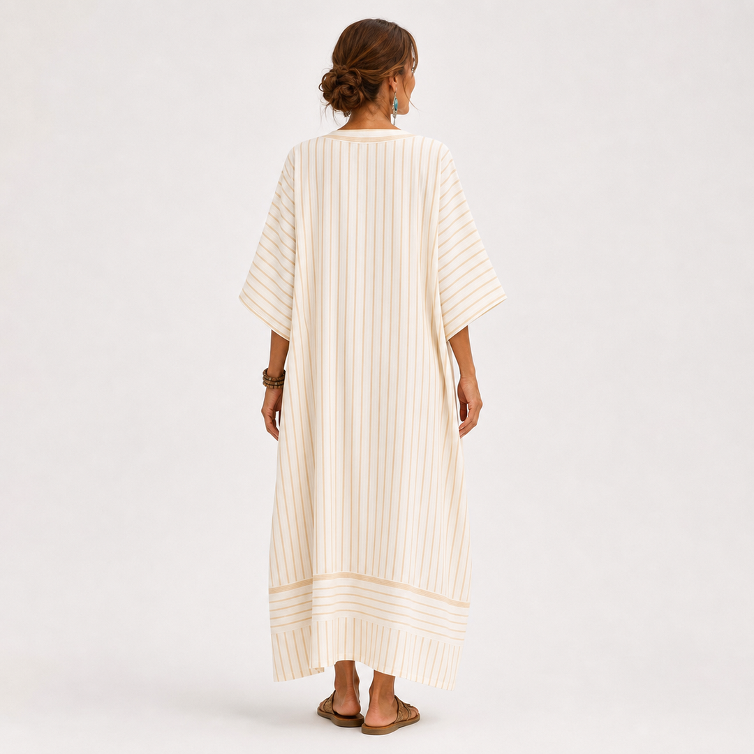 Nuria | Caftán beige de rayas