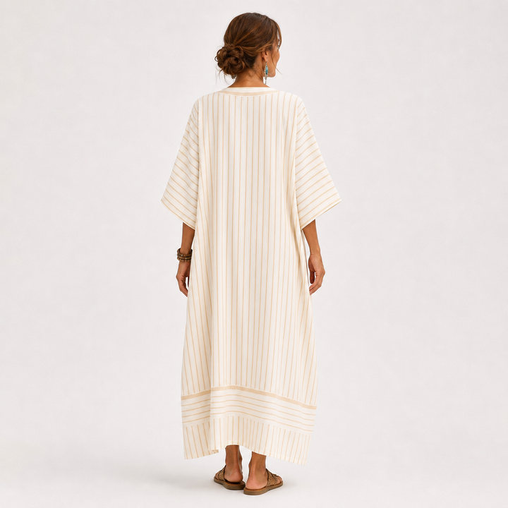 Nuria | Caftán beige de rayas