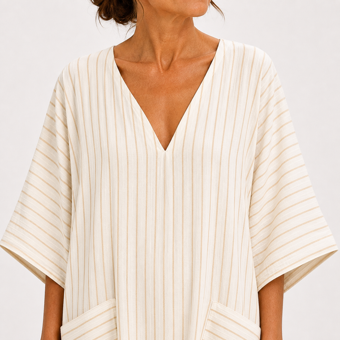 Nuria | Caftán beige de rayas