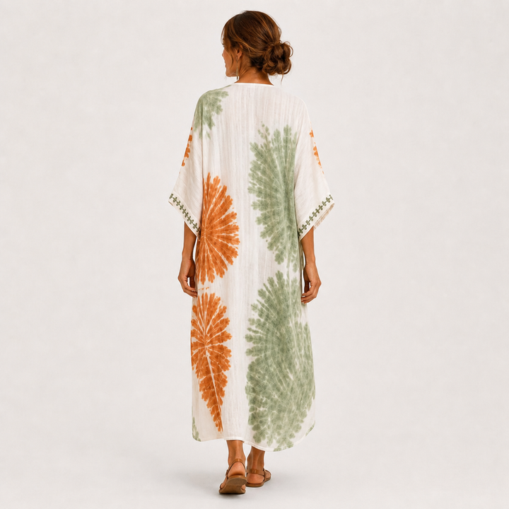Esther | Caftán verde con efecto tie-dye