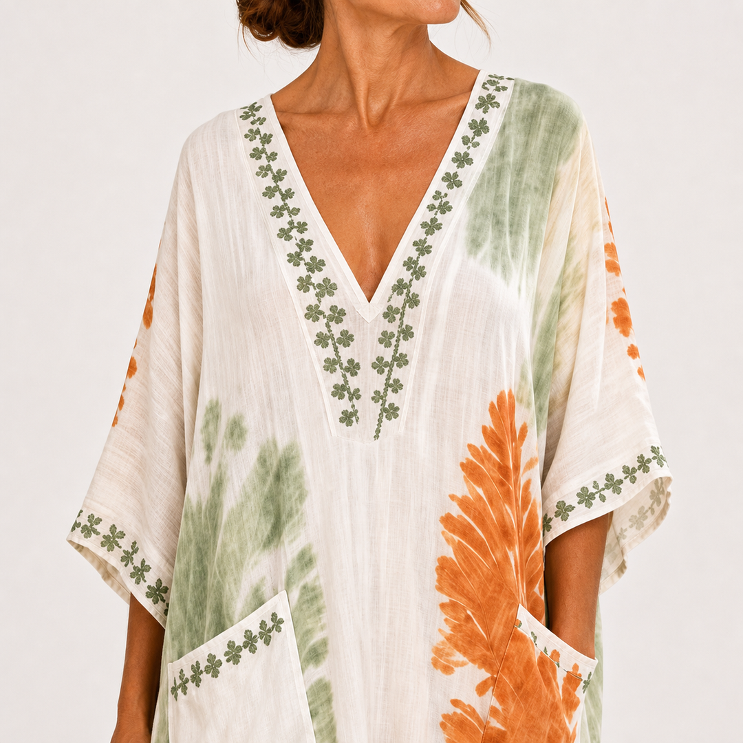 Esther | Caftán verde con efecto tie-dye