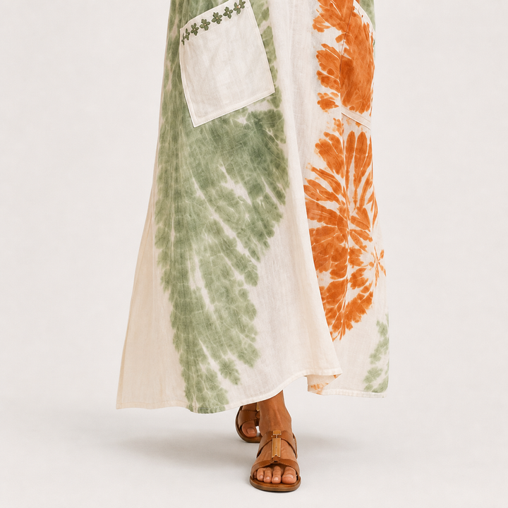 Esther | Caftán verde con efecto tie-dye