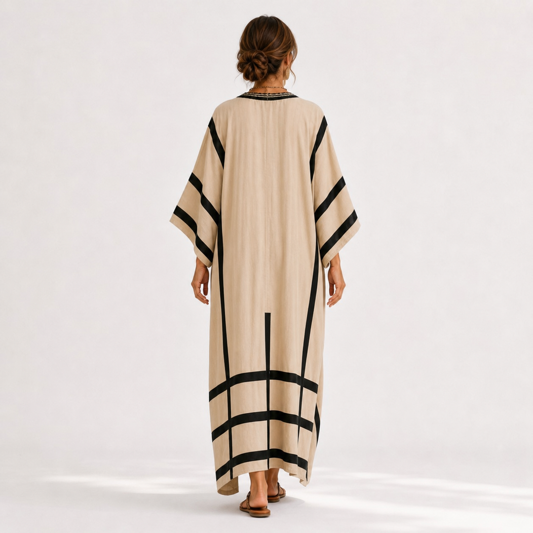 Andrea | Caftán beige de rayas negras