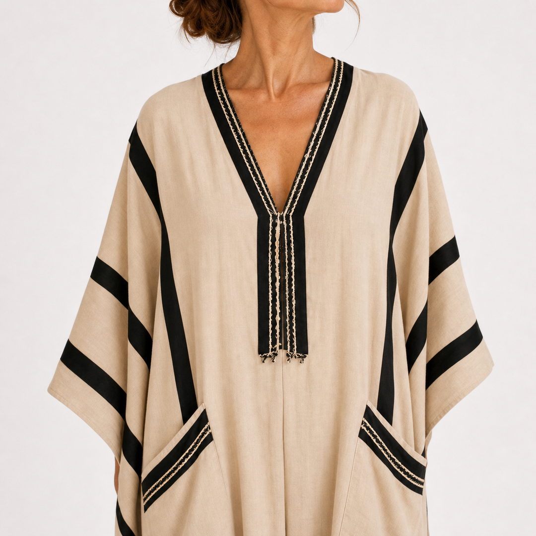 Andrea | Caftán beige de rayas negras