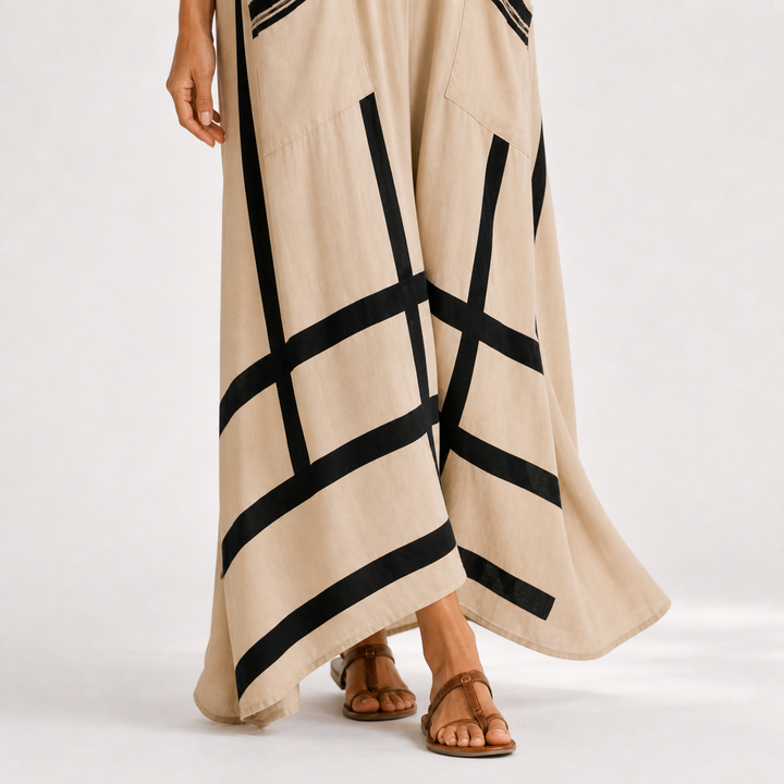Andrea | Caftán beige de rayas negras