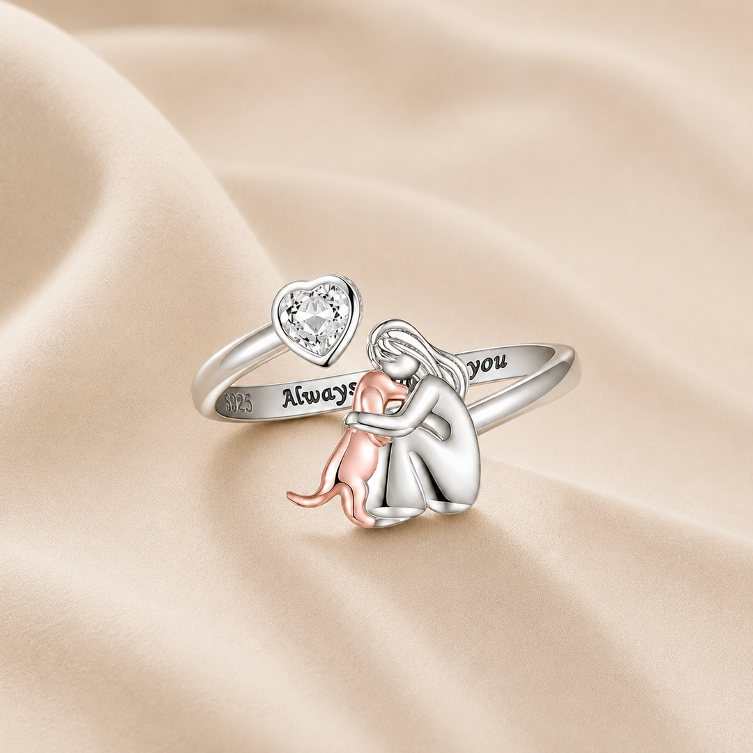 Julia | Anillo ajustable con grabado mujer y perro