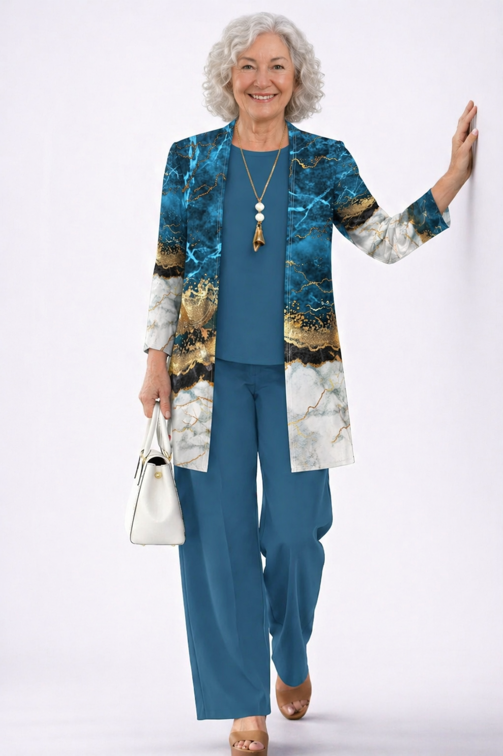 Lucía | Conjunto de tres piezas con estampado mármol en azul y oro