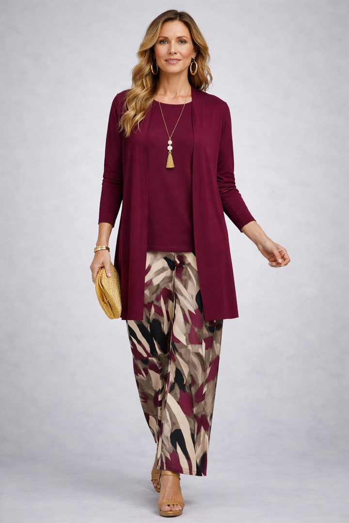 Alba | Conjunto de tres piezas con estampado abstracto en morado