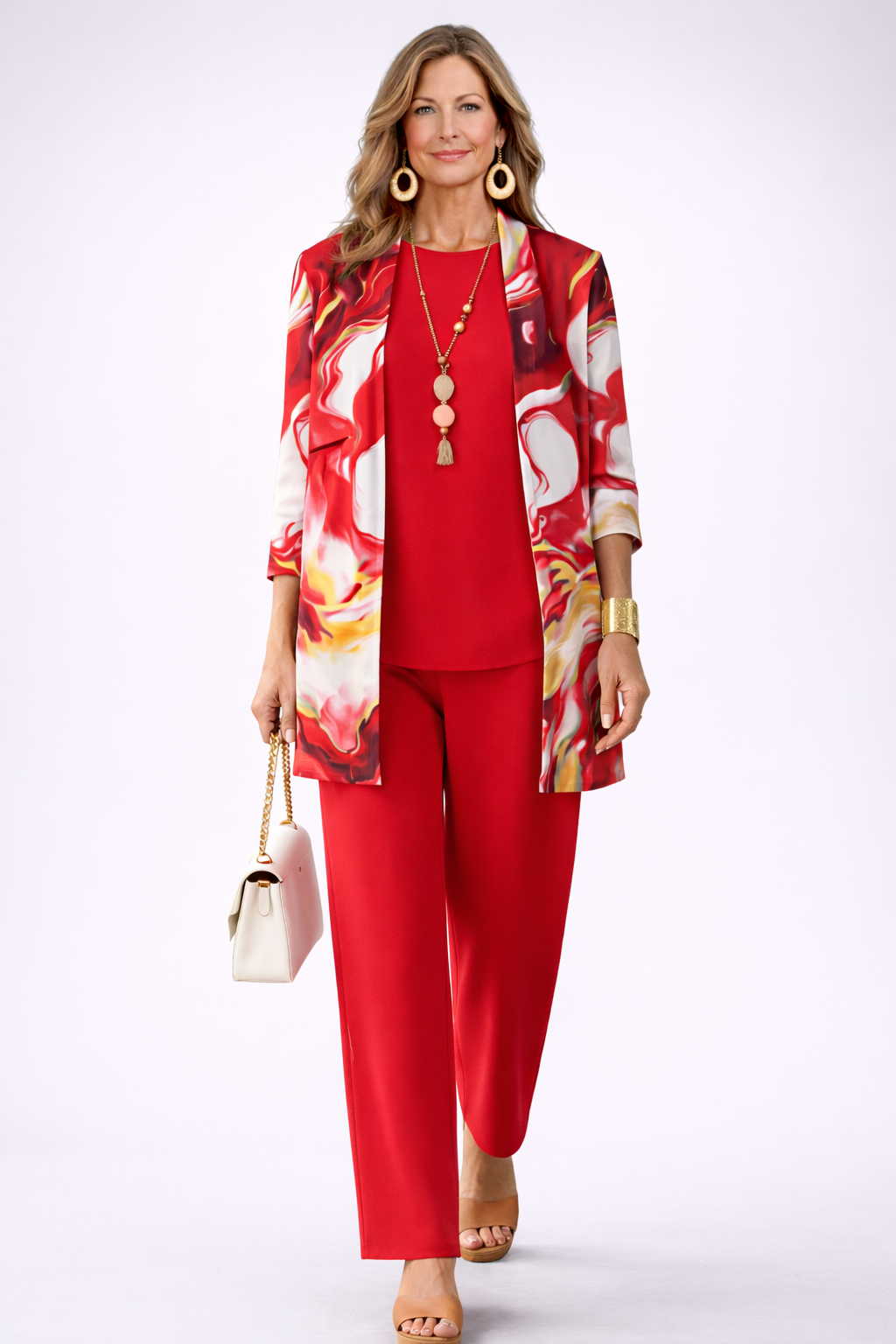Carmen | Conjunto de tres piezas con chaqueta de mármol en rojo