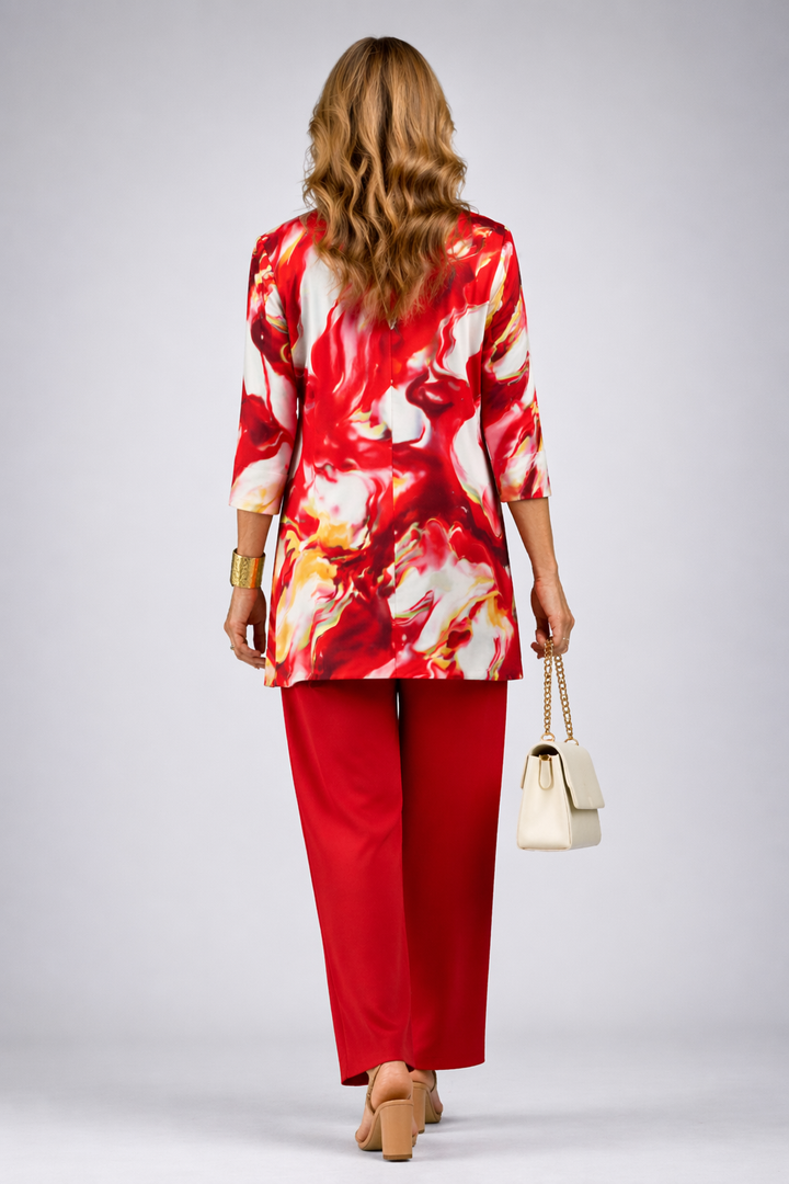Carmen | Conjunto de tres piezas con chaqueta de mármol en rojo