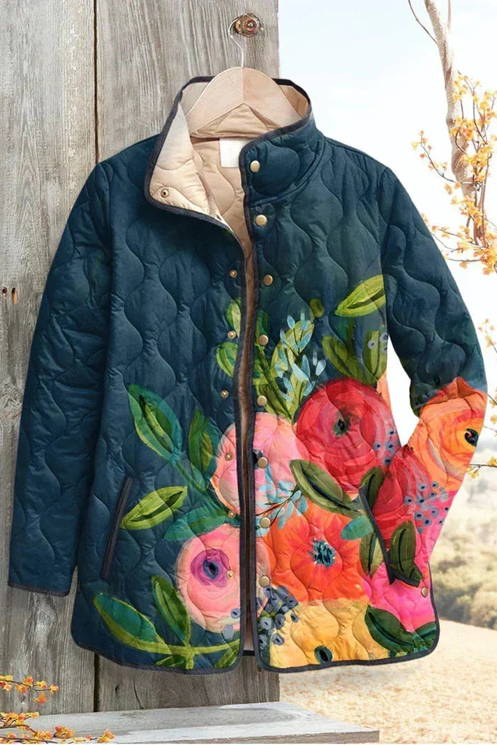 Dolores | Chaqueta acolchada azul marino con motivo floral