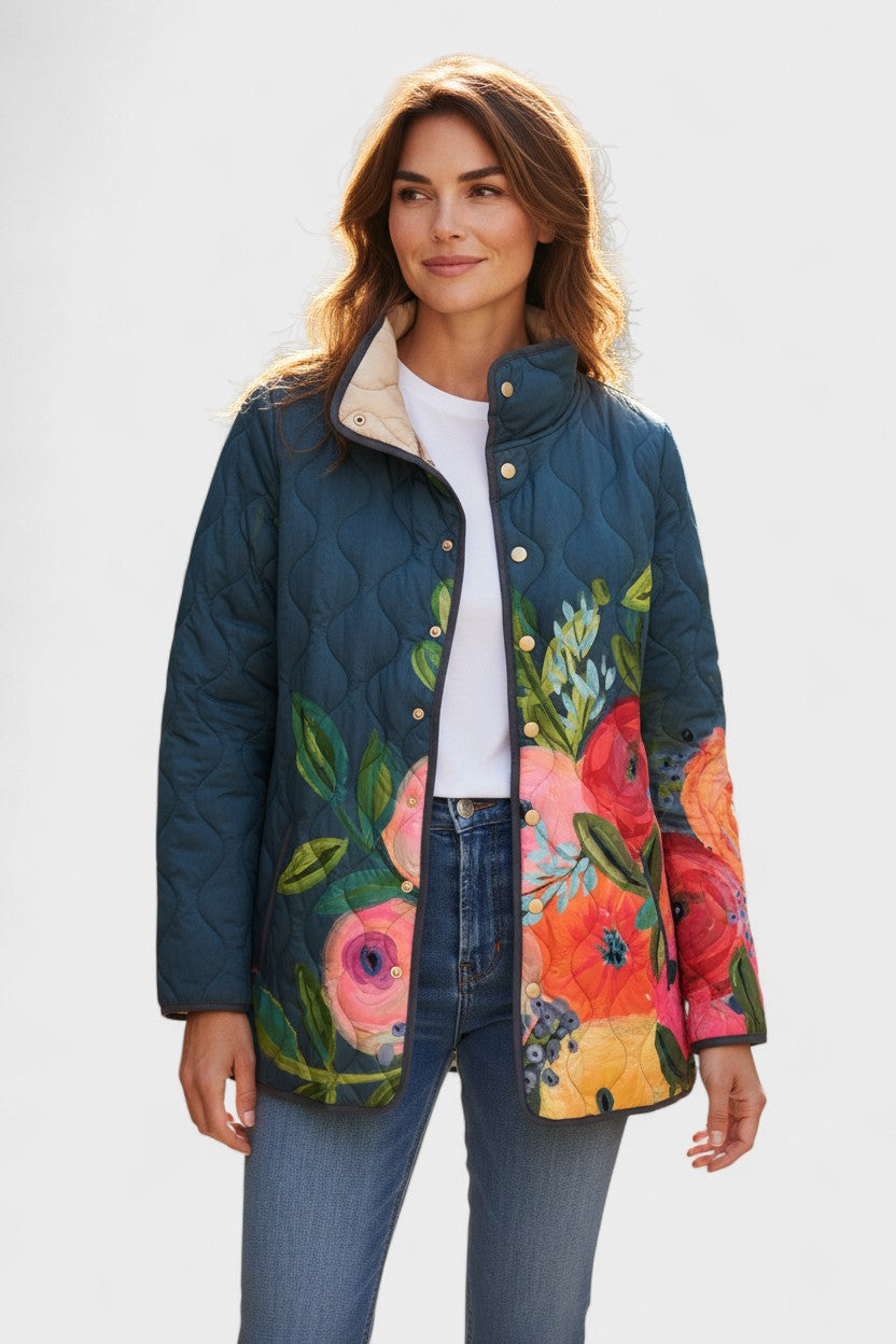 Dolores | Chaqueta acolchada azul marino con motivo floral