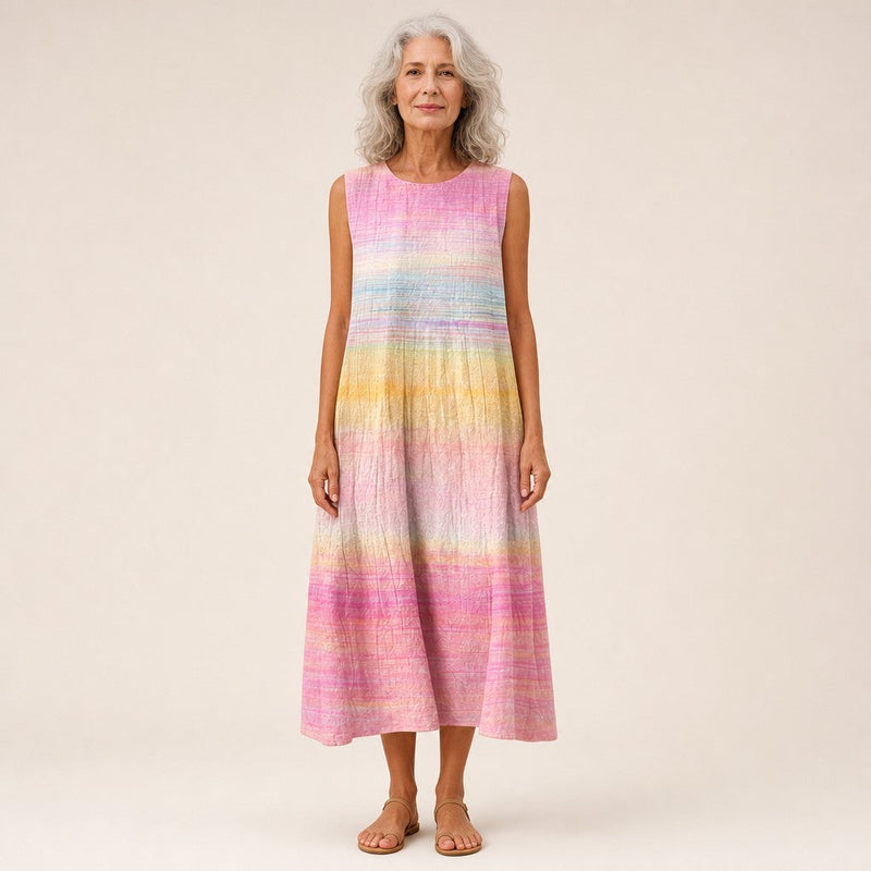 Adela | Vestido midi sin mangas en degradado de colores