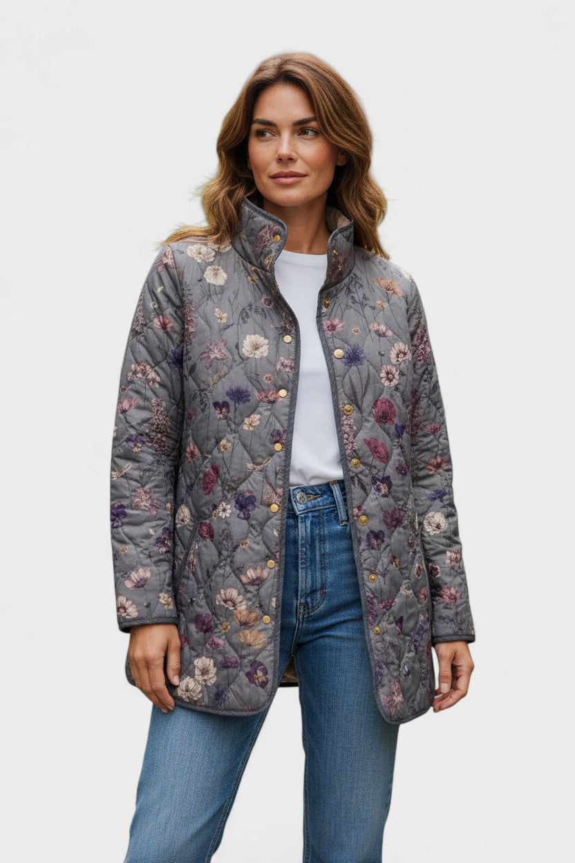 Esperanza | Chaqueta acolchada gris con motivo floral