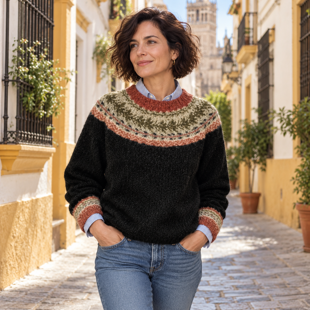 Nuria | Jersey nórdico negro con canesú Fair Isle