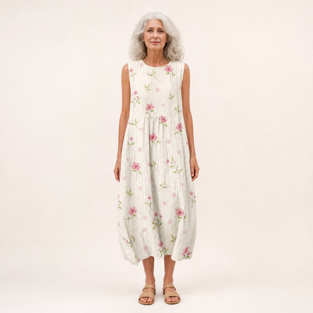 Esperanza | Vestido midi sin mangas con florecillas rosas