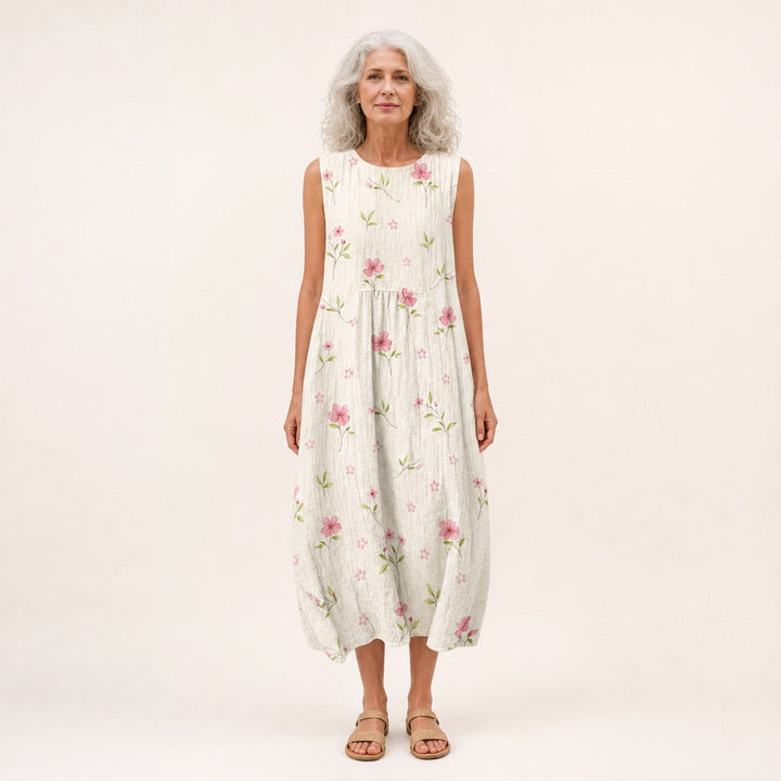 Esperanza | Vestido midi sin mangas con florecillas rosas