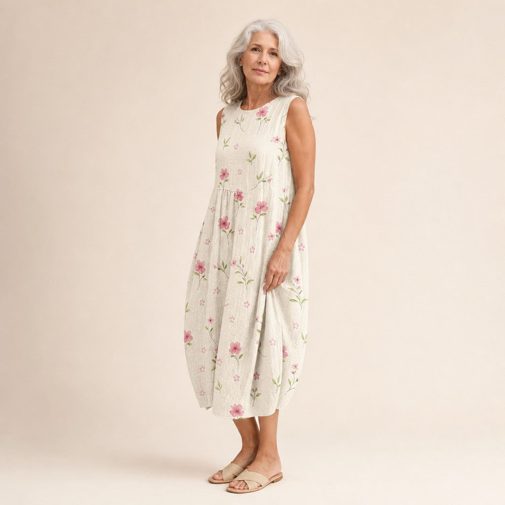 Esperanza | Vestido midi sin mangas con florecillas rosas