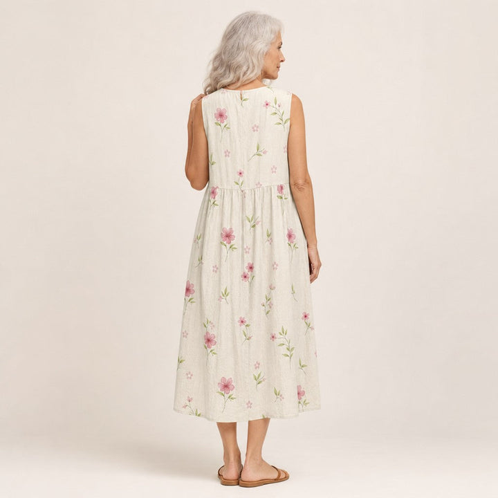 Esperanza | Vestido midi sin mangas con florecillas rosas