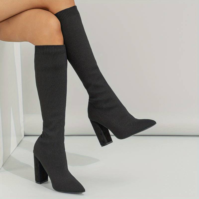 Flora | Botas calcetín de punto con tacón ancho