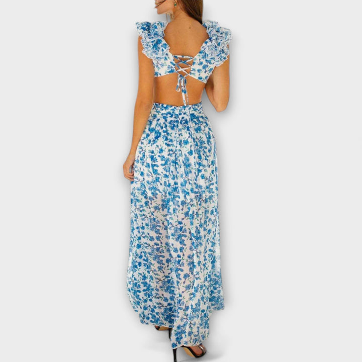 Virginia | Vestido maxi floral con volantes y aberturas