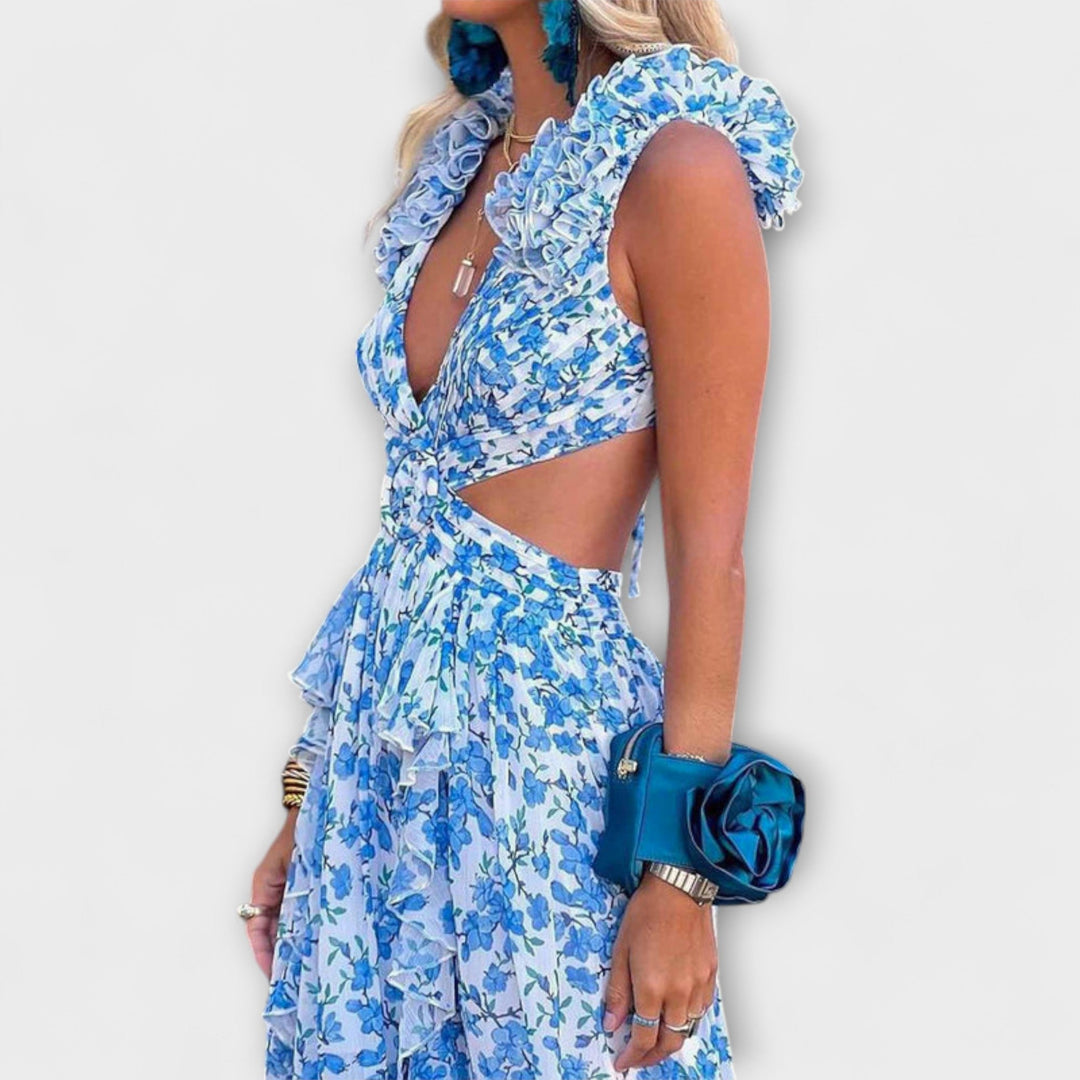 Virginia | Vestido maxi floral con volantes y aberturas