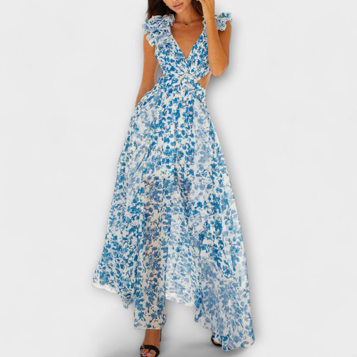 Virginia | Vestido maxi floral con volantes y aberturas