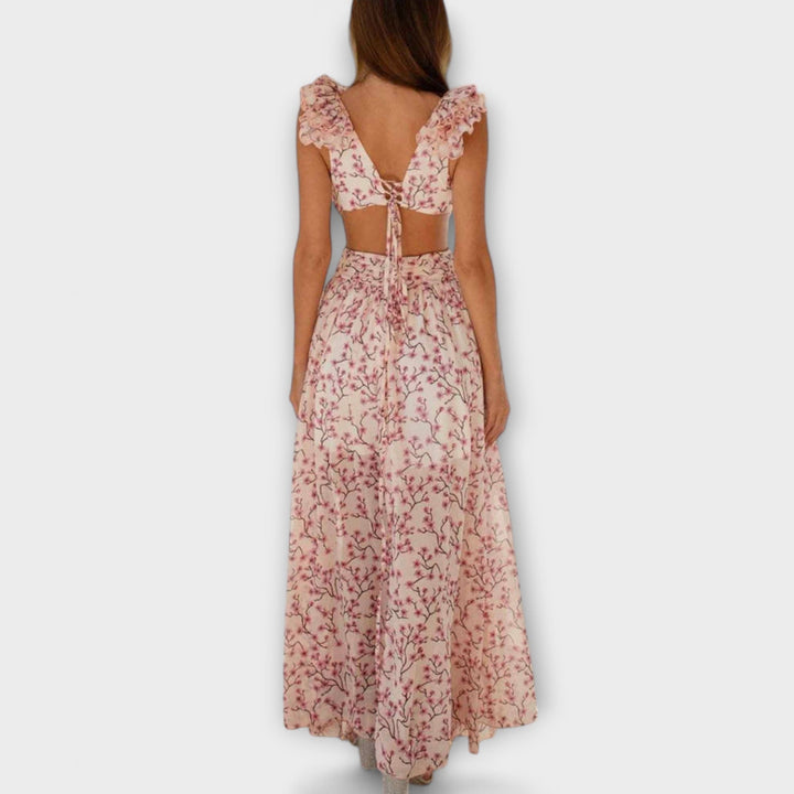 Virginia | Vestido maxi floral con volantes y aberturas