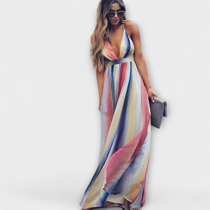 Bárbara | Vestido maxi de rayas multicolor