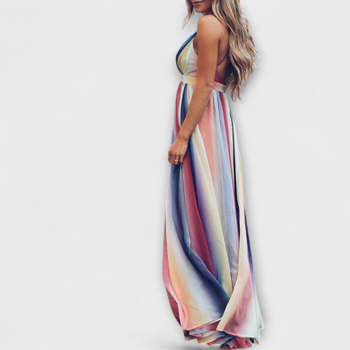 Bárbara | Vestido maxi de rayas multicolor
