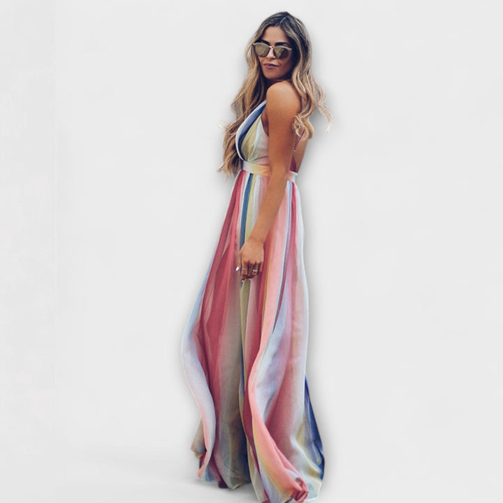 Bárbara | Vestido maxi de rayas multicolor