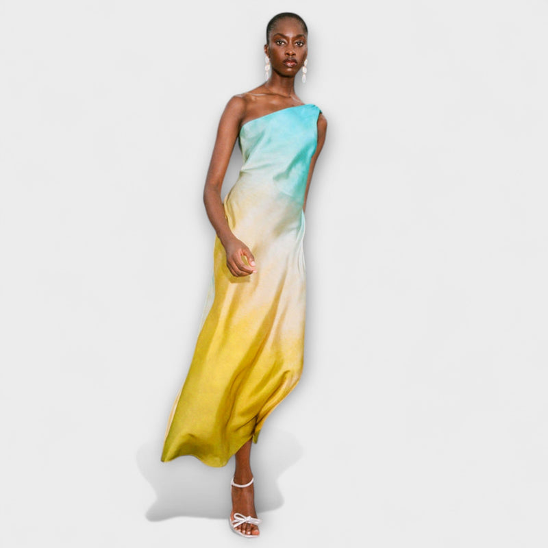 Victoria | Vestido midi de un solo hombro con tie-dye