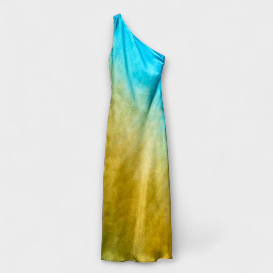 Victoria | Vestido midi de un solo hombro con tie-dye