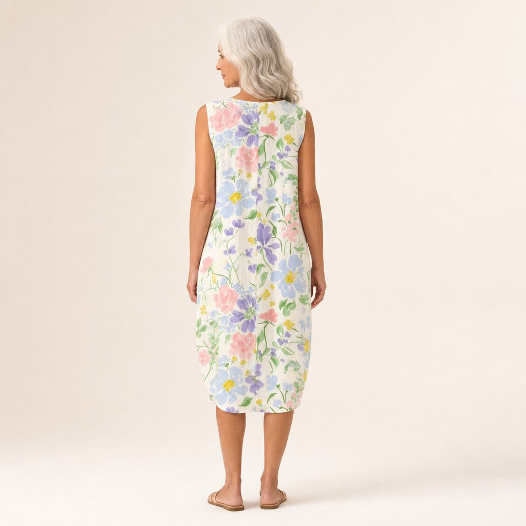 Carla | Vestido midi sin mangas con flores de jardín