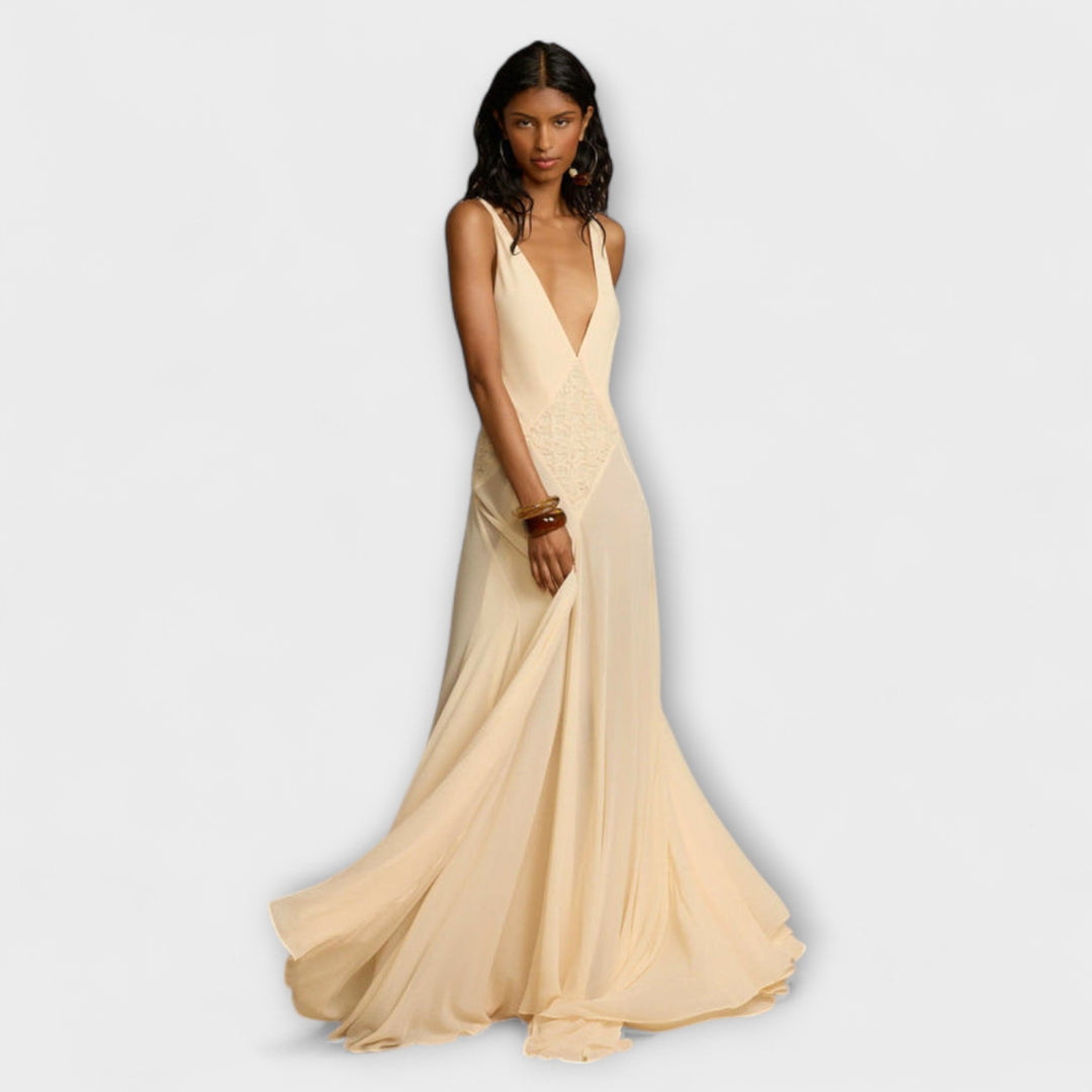 Patricia | Vestido maxi con escote en pico profundo