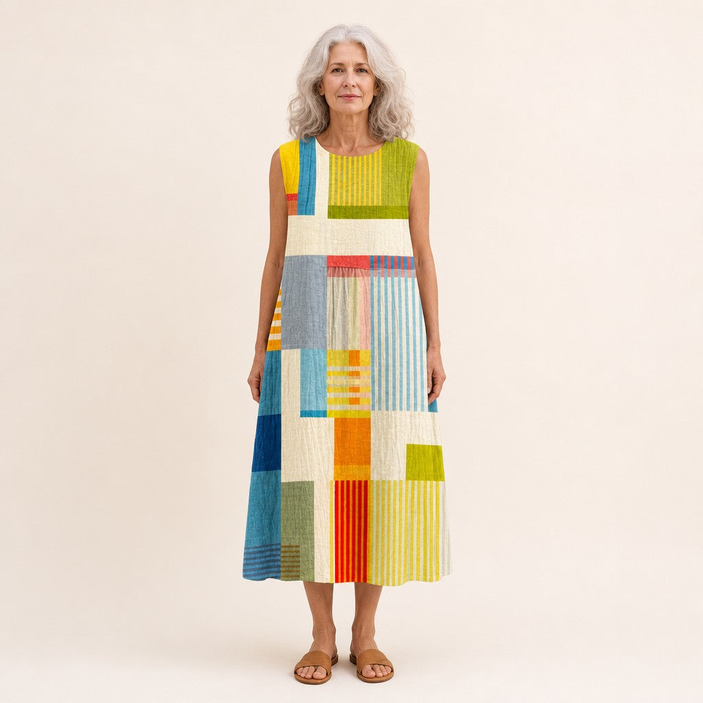 Lorena | Vestido midi sin mangas con planos de color