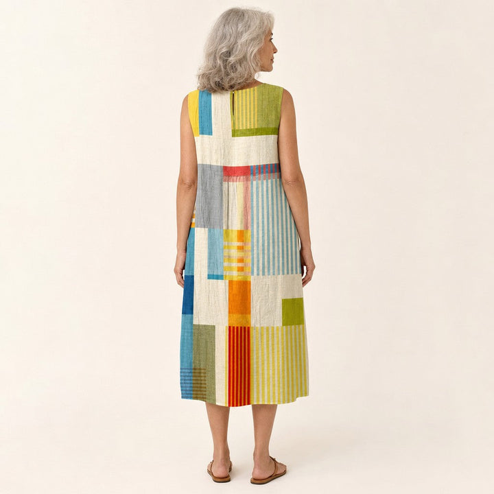 Lorena | Vestido midi sin mangas con planos de color
